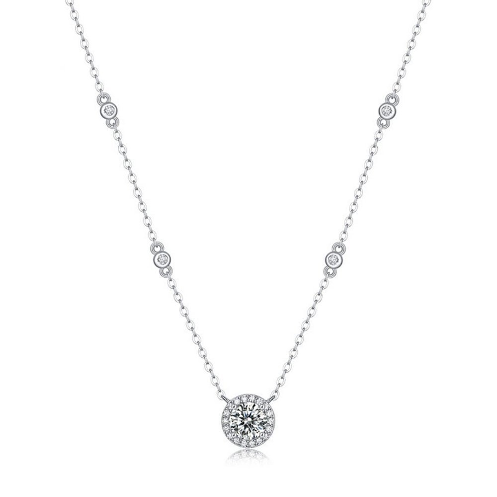 Certified 1ct. t.w. Moissanite Diamond Round Halo Chain Necklace NEW - Picture 5 of 10